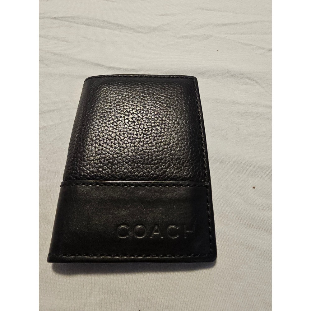 Coach Mens Black Leather Slim Bifold Wallet ID Window Card Case Pocket